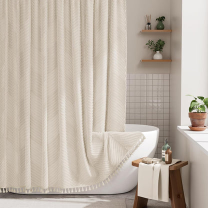 Farmhouse Shower Curtain with Tassel Accents & Tufted Design | Boho Chic Bathroom Decor for Stylish Makeover 10