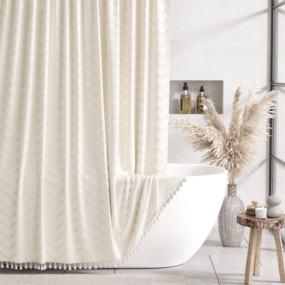 Farmhouse Shower Curtain with Tassel Accents & Tufted Design | Boho Chic Bathroom Decor for Stylish Makeover 2