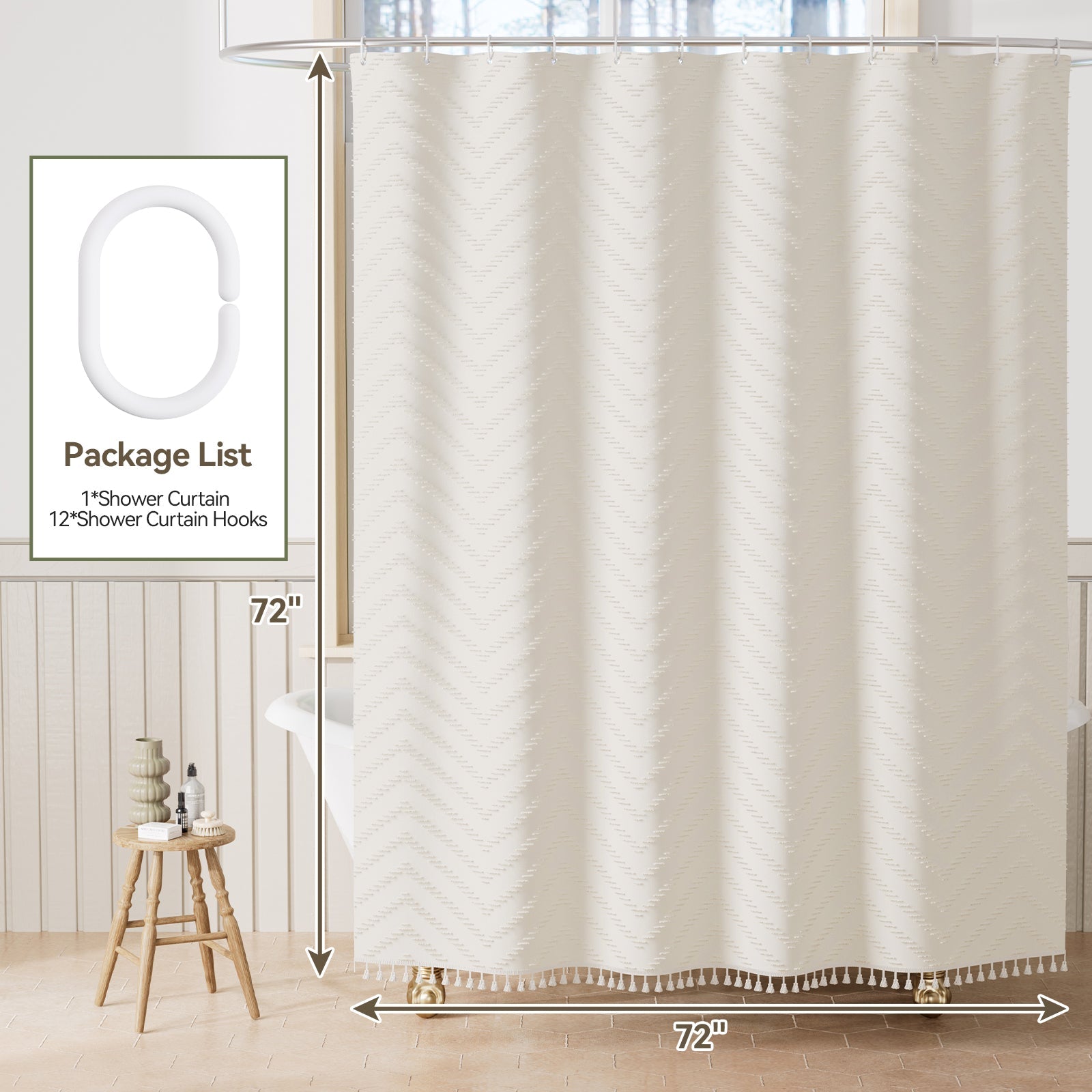 Farmhouse Shower Curtain with Tassel Accents & Tufted Design | Boho Chic Bathroom Decor for Stylish Makeover 3