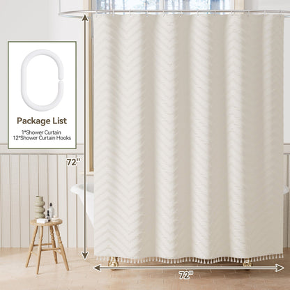 Farmhouse Shower Curtain with Tassel Accents & Tufted Design | Boho Chic Bathroom Decor for Stylish Makeover 3