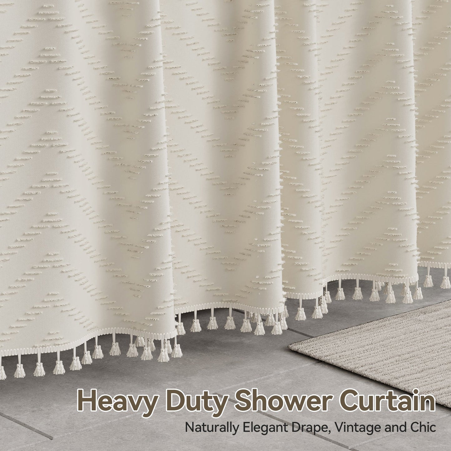 Farmhouse Shower Curtain with Tassel Accents & Tufted Design | Boho Chic Bathroom Decor for Stylish Makeover 7