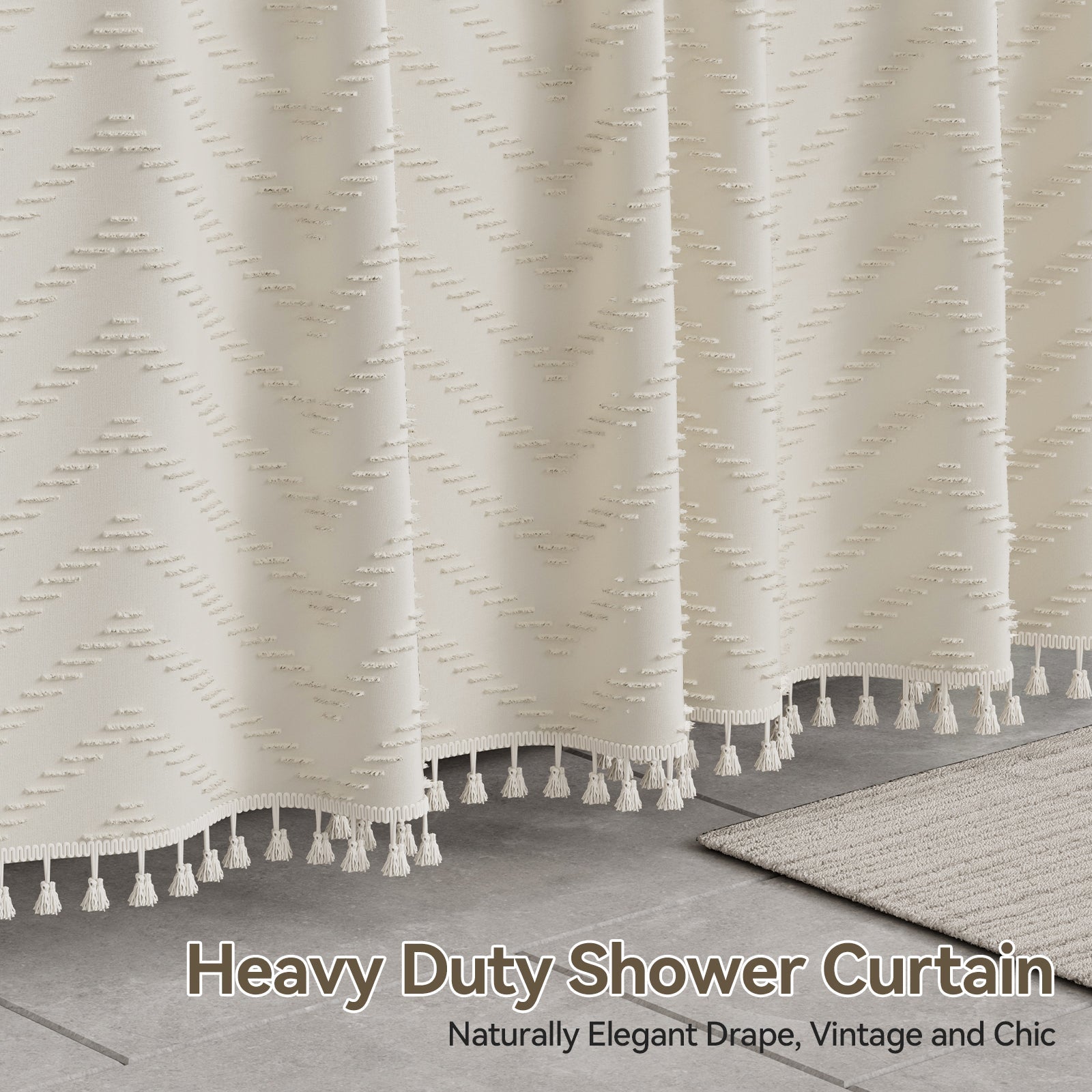 Farmhouse Shower Curtain with Tassel Accents & Tufted Design | Boho Chic Bathroom Decor for Stylish Makeover 7
