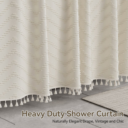 Farmhouse Shower Curtain with Tassel Accents & Tufted Design | Boho Chic Bathroom Decor for Stylish Makeover 7