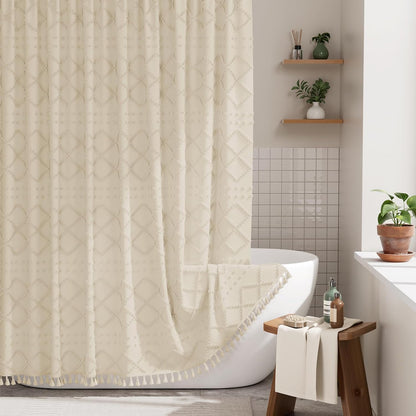 Farmhouse Shower Curtain with Tassel Accents & Tufted Design | Boho Chic Bathroom Decor for Stylish Makeover 8