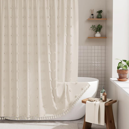 Farmhouse Shower Curtain with Tassel Accents & Tufted Design | Boho Chic Bathroom Decor for Stylish Makeover 9
