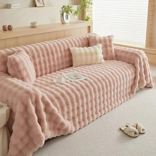Faux Rabbit Fur Blanket Soft Sofa Cover Cozy Home Decor 0