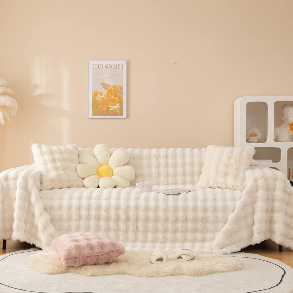 Faux Rabbit Fur Blanket Soft Sofa Cover Cozy Home Decor 1