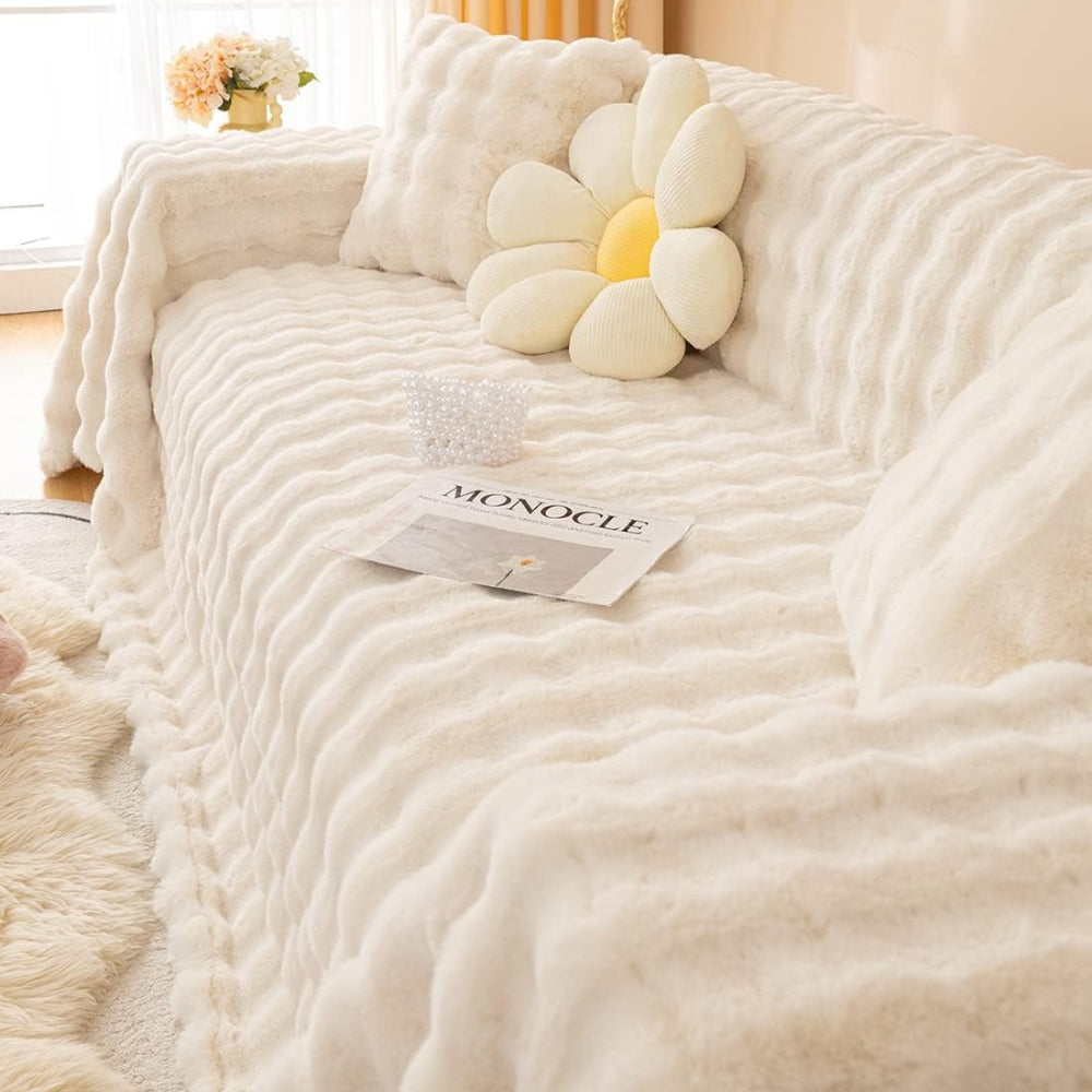 Faux Rabbit Fur Blanket Soft Sofa Cover Cozy Home Decor 2