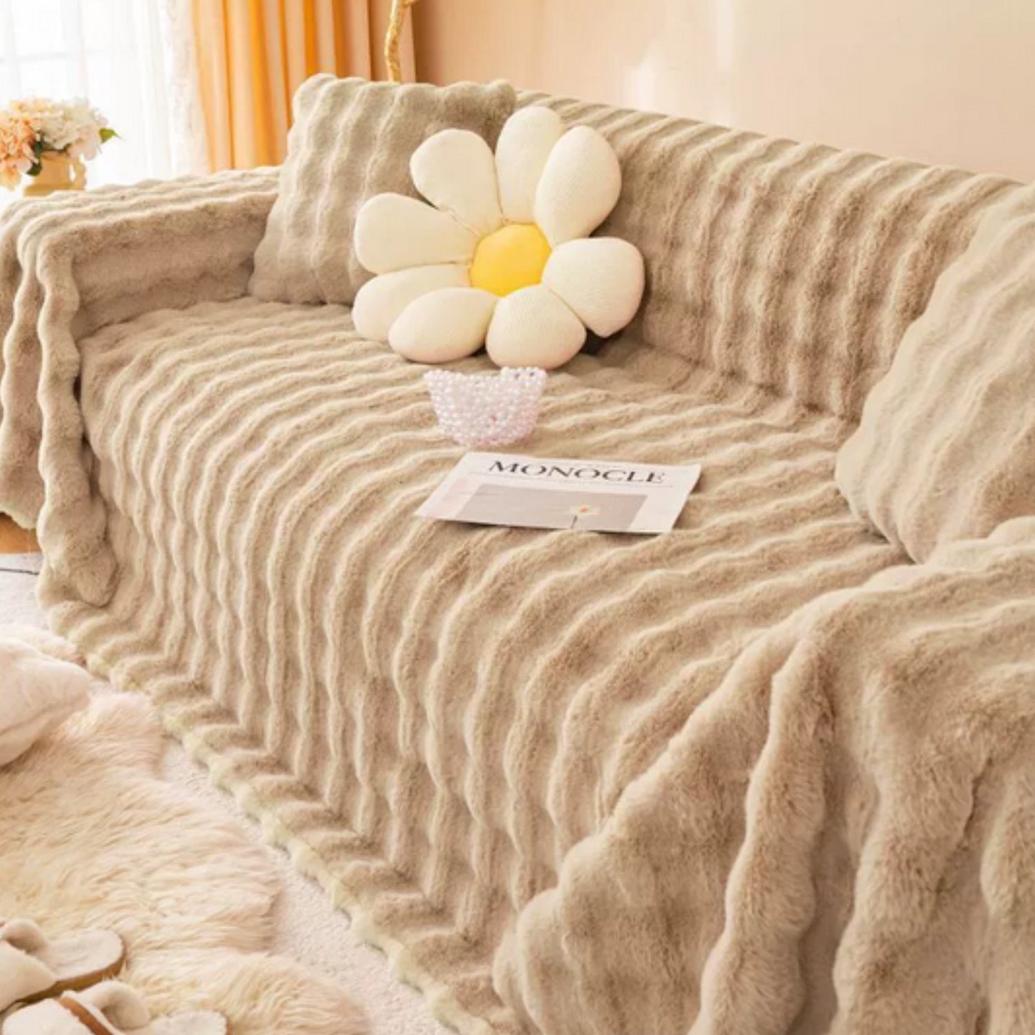 Faux Rabbit Fur Blanket Soft Sofa Cover Cozy Home Decor 4