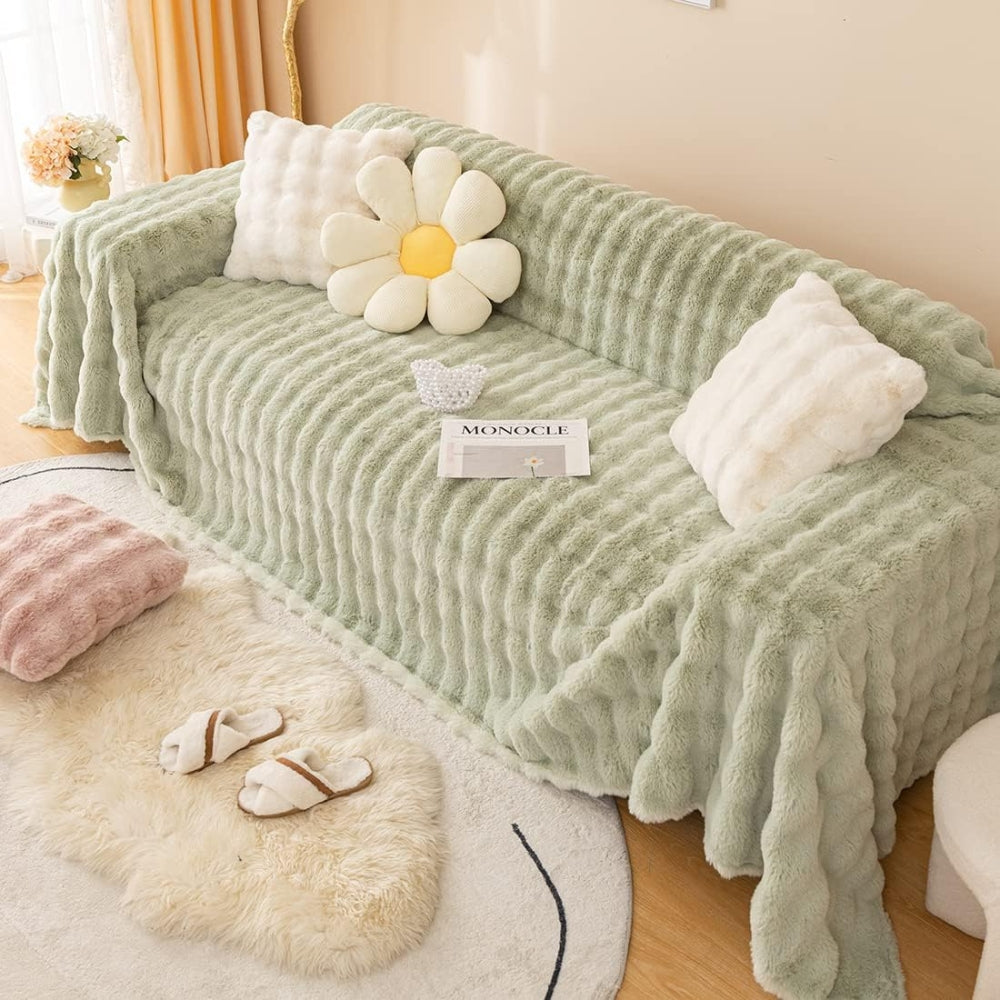 Faux Rabbit Fur Blanket Soft Sofa Cover Cozy Home Decor 7