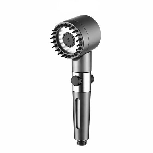 Handheld shower head with adjustable nozzle on a white background