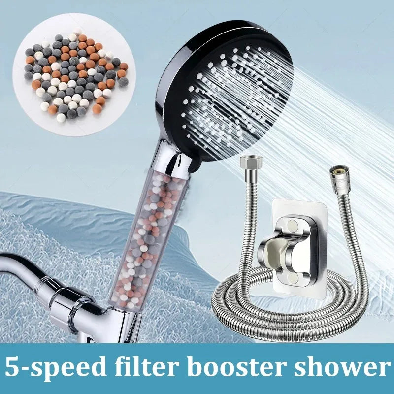 Filtered Shower Head | Handheld High Pressure Shower Head with 5-Speed Adjustment | Negative Ion Technology for Softened Water 0