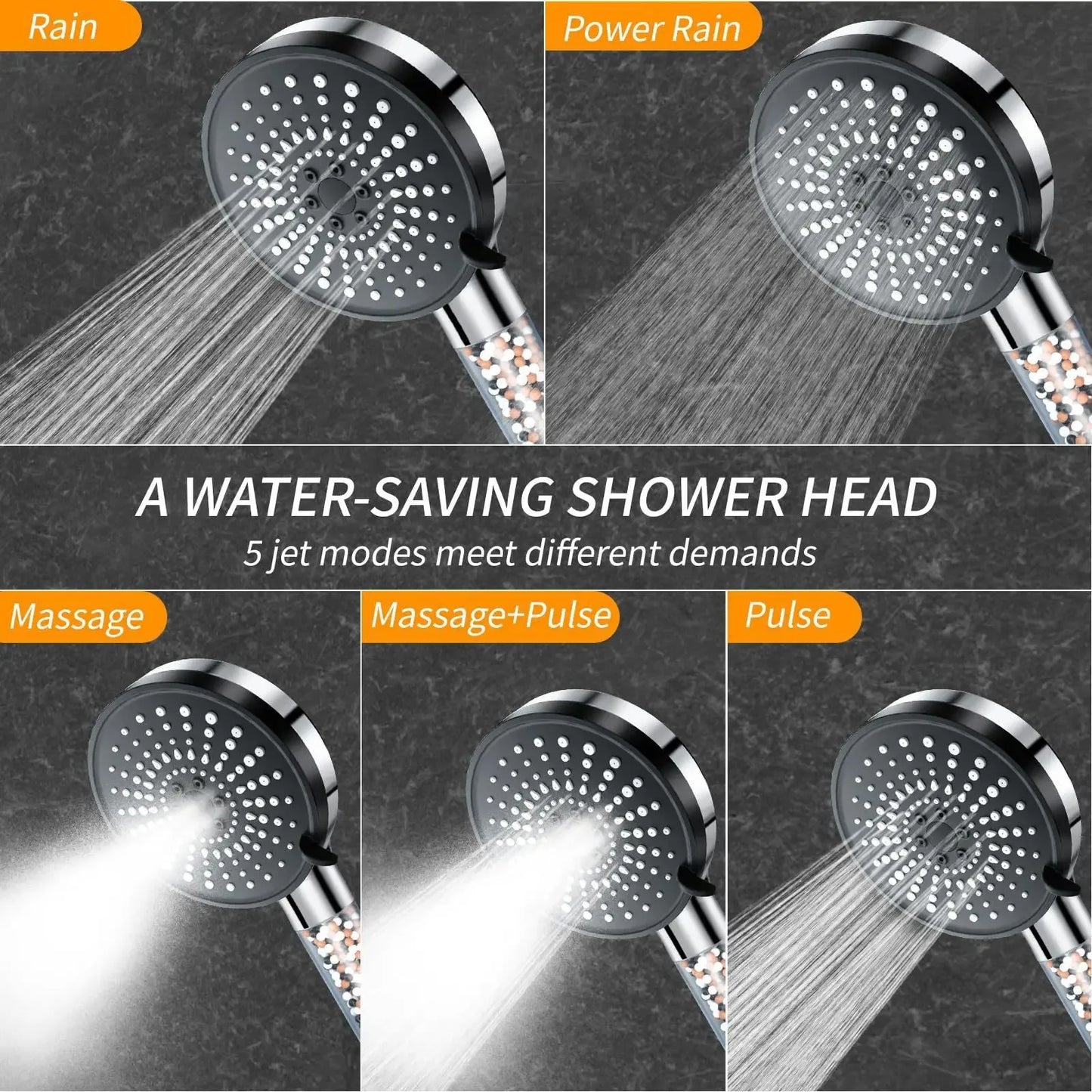 Filtered Shower Head | Handheld High Pressure Shower Head with 5-Speed Adjustment | Negative Ion Technology for Softened Water 1