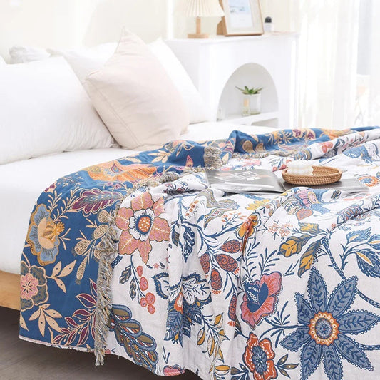 Floral Cotton Blanket | Reversible Design | Elegant All-Season Throw 0