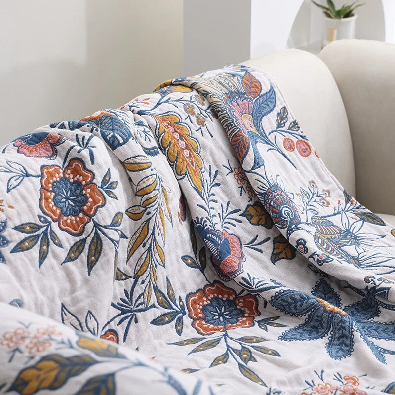 Floral Cotton Blanket | Reversible Design | Elegant All-Season Throw 1