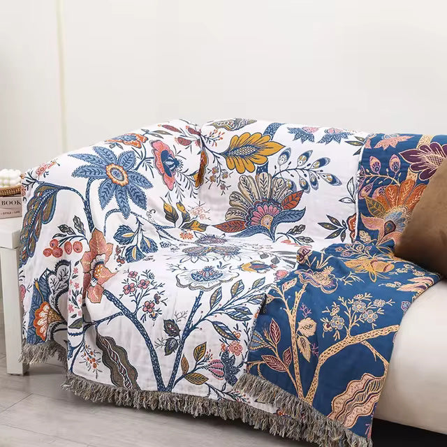 Floral Cotton Blanket | Reversible Design | Elegant All-Season Throw 2