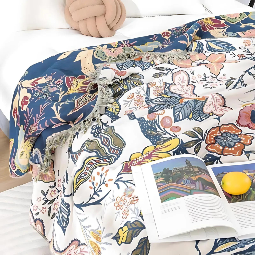 Floral Cotton Blanket | Reversible Design | Elegant All-Season Throw 5