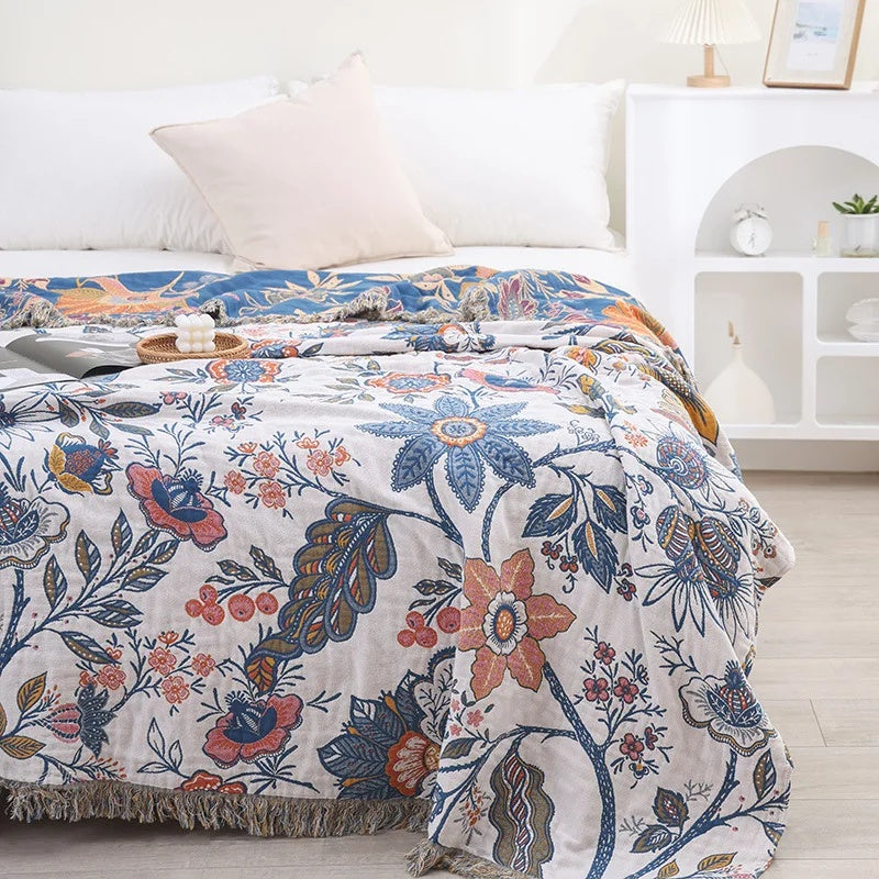Floral Cotton Blanket | Reversible Design | Elegant All-Season Throw 7