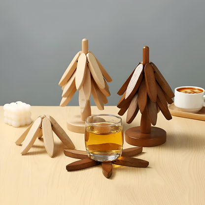 Foldable Wooden Trivet Set Heat Resistant Stylish Kitchen Decor 1