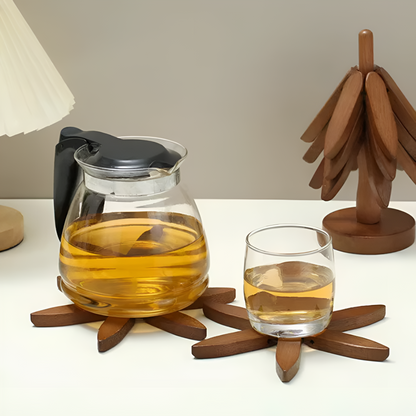 Foldable Wooden Trivet Set Heat Resistant Stylish Kitchen Decor 3
