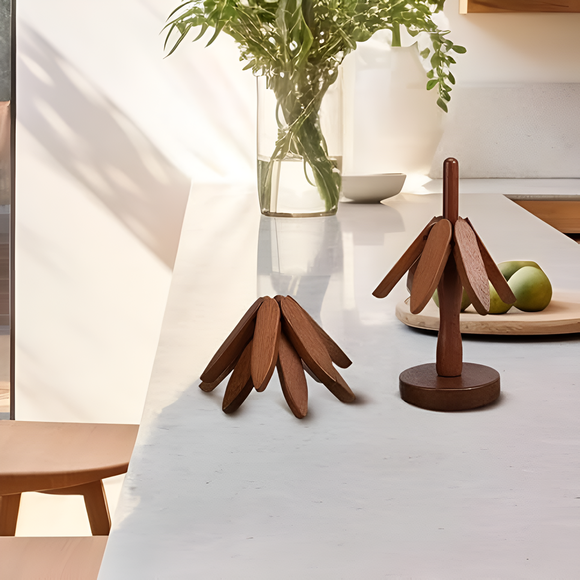 Foldable Wooden Trivet Set Heat Resistant Stylish Kitchen Decor 5