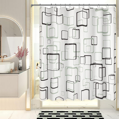 Geometric Shower Curtain Set with Unique Patterns & Rust-Resistant Rings for Stylish Bathroom Upgrade 0