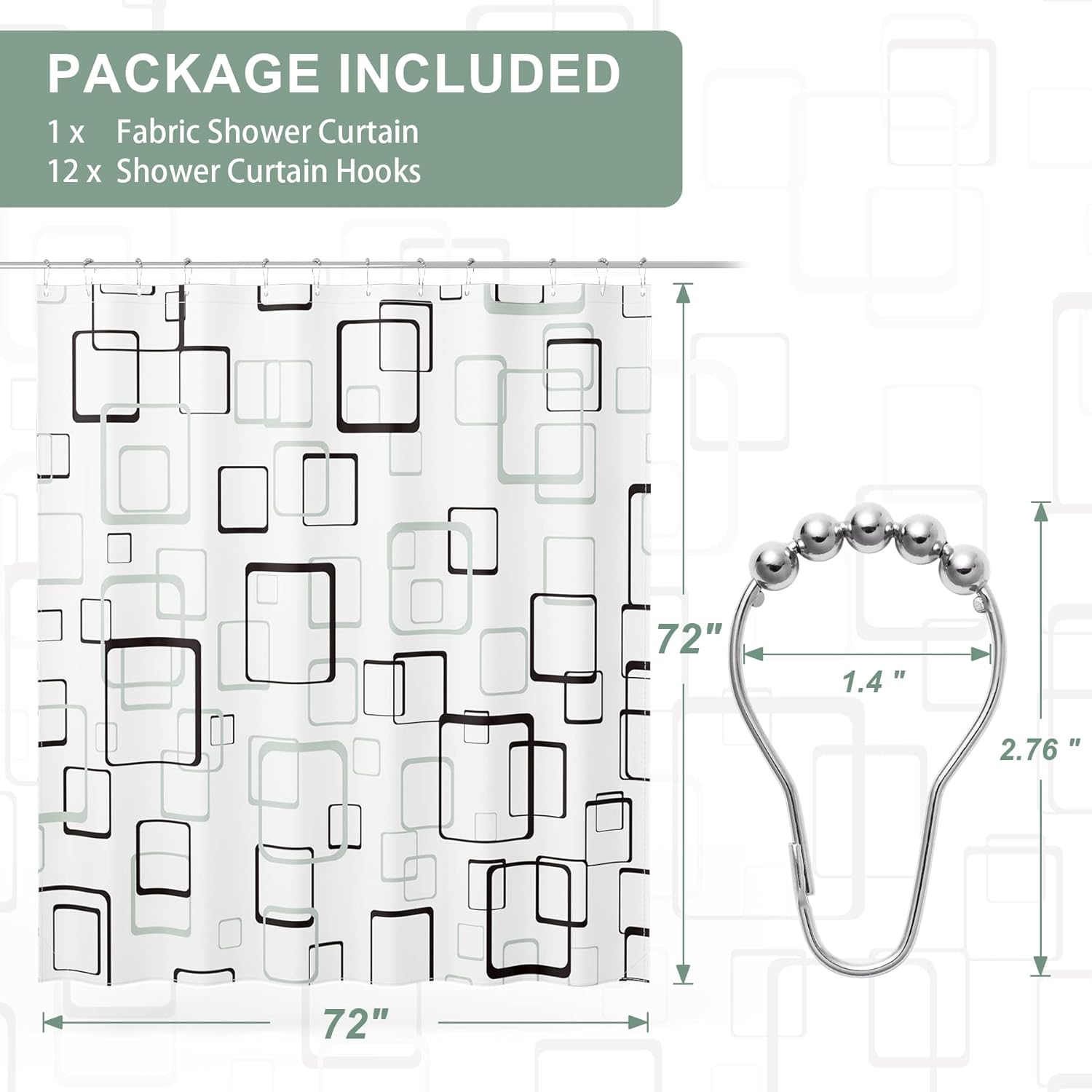 Geometric Shower Curtain Set with Unique Patterns & Rust-Resistant Rings for Stylish Bathroom Upgrade 2