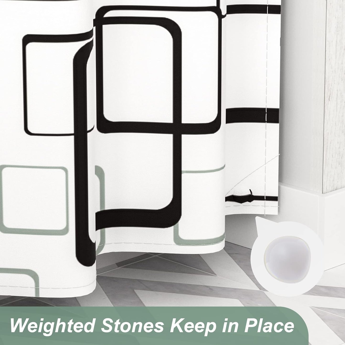 Geometric Shower Curtain Set with Unique Patterns & Rust-Resistant Rings for Stylish Bathroom Upgrade 5