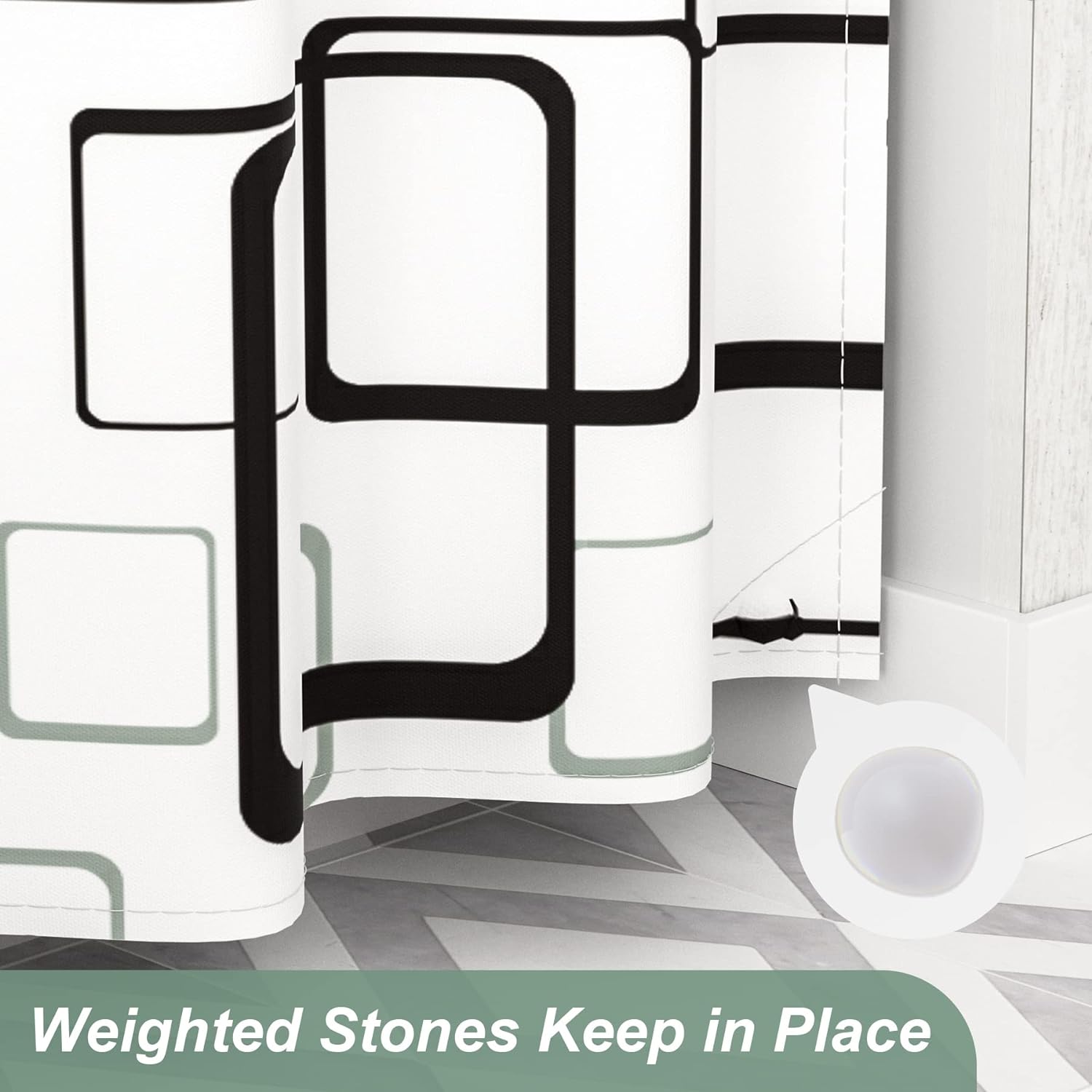 Geometric Shower Curtain Set with Unique Patterns & Rust-Resistant Rings for Stylish Bathroom Upgrade 5
