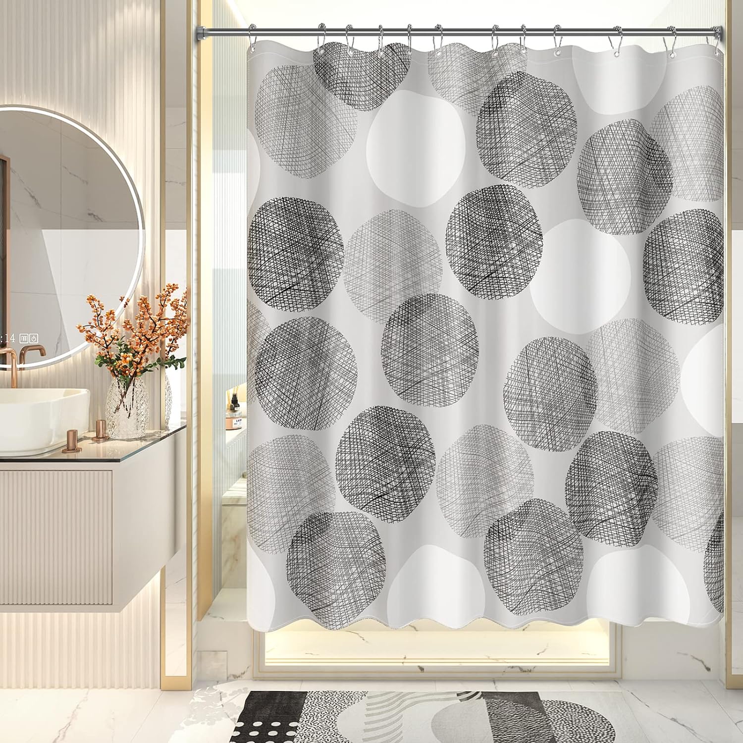 Geometric Shower Curtain Set with Unique Patterns & Rust-Resistant Rings for Stylish Bathroom Upgrade 7