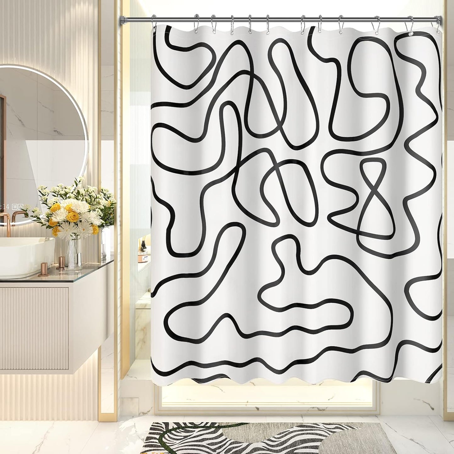 Geometric Shower Curtain Set with Unique Patterns & Rust-Resistant Rings for Stylish Bathroom Upgrade 8
