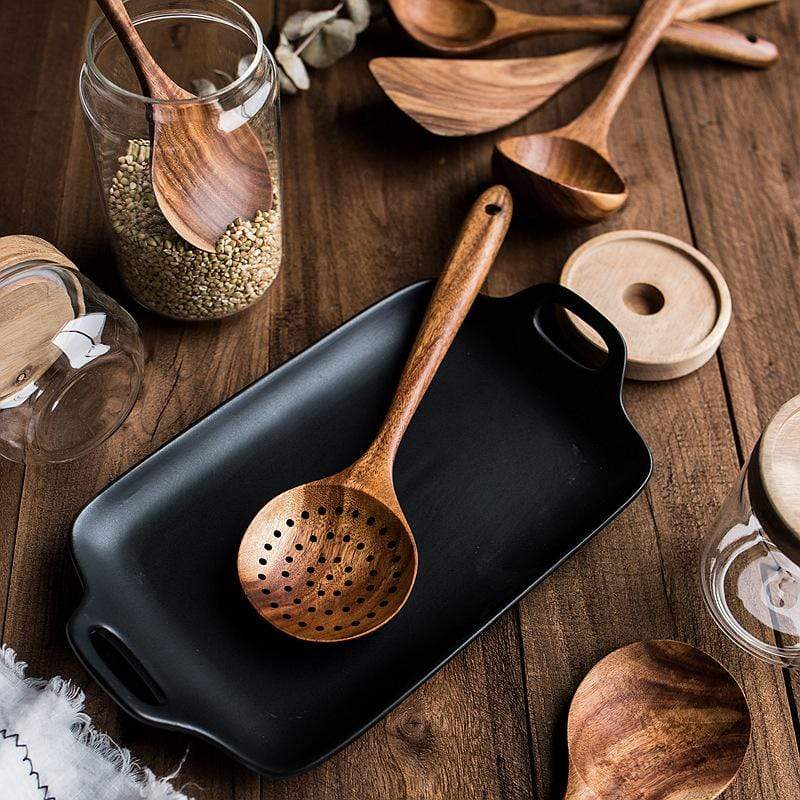 Handmade Wooden Cooking Utensils Set Eco-Friendly Teak Durable 1
