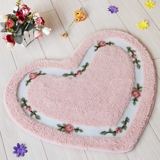 Heart Floral Tufted Bath Mat with Non-Slip Base | Cozy Bathroom Rug for Comfort and Safety 0