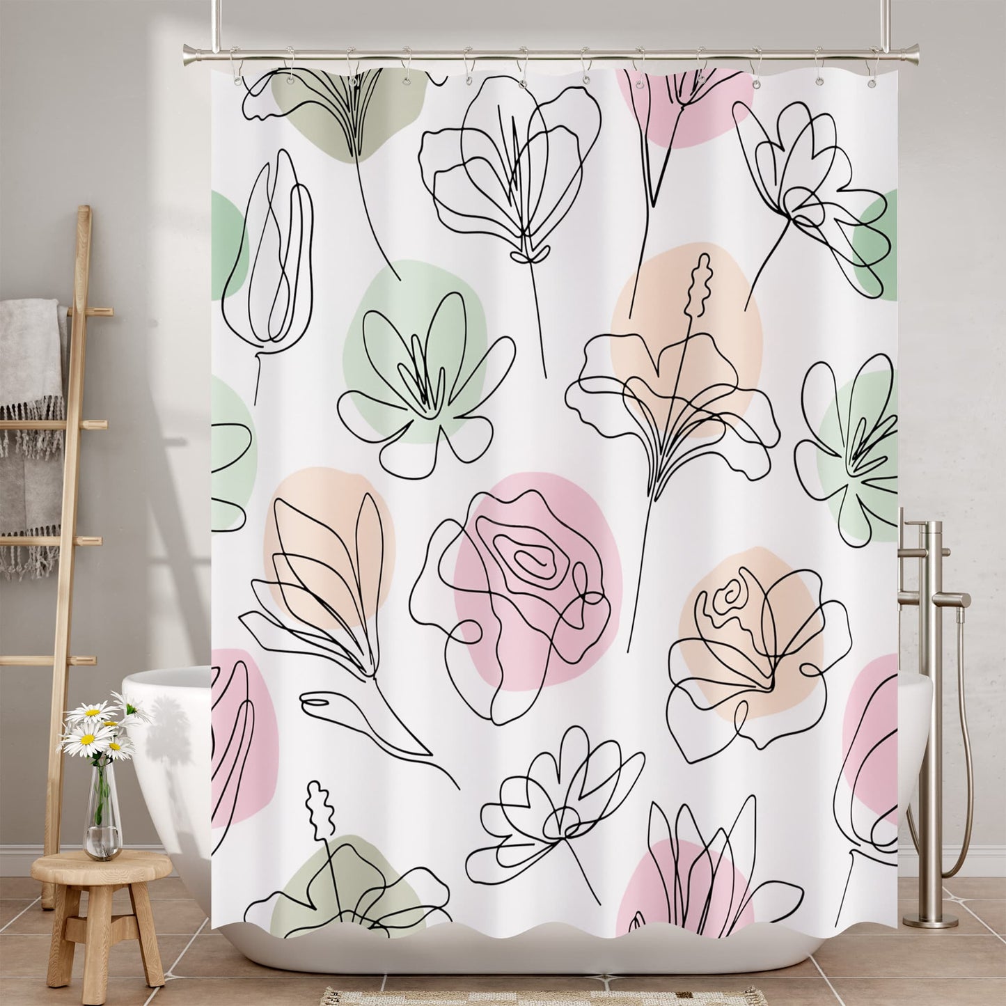 Ink Blooms | Luxury Shower Curtain with Unique Artwork & Easy-Care Fabric | Stylish Bathroom Decor for a Fresh Look 1