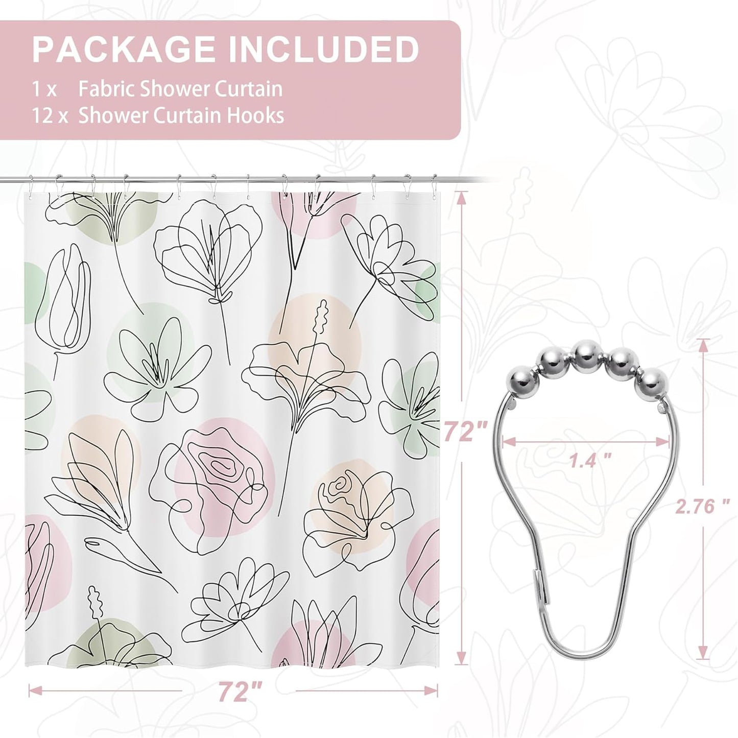 Ink Blooms | Luxury Shower Curtain with Unique Artwork & Easy-Care Fabric | Stylish Bathroom Decor for a Fresh Look 2