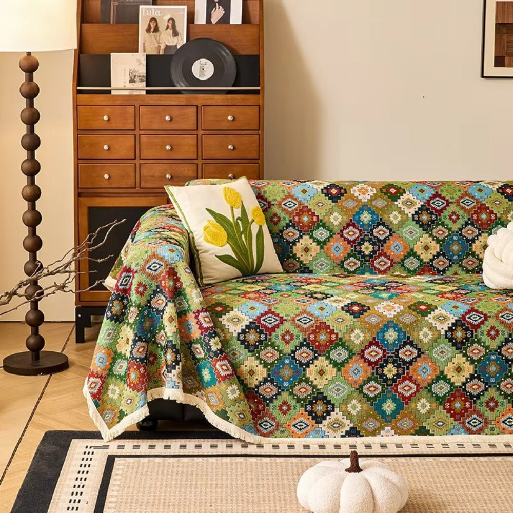 Kilim Sofa Cover Geometric Pattern Soft Microfiber Easy Care 0