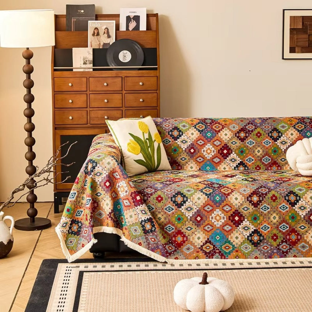 Kilim Sofa Cover Geometric Pattern Soft Microfiber Easy Care 2