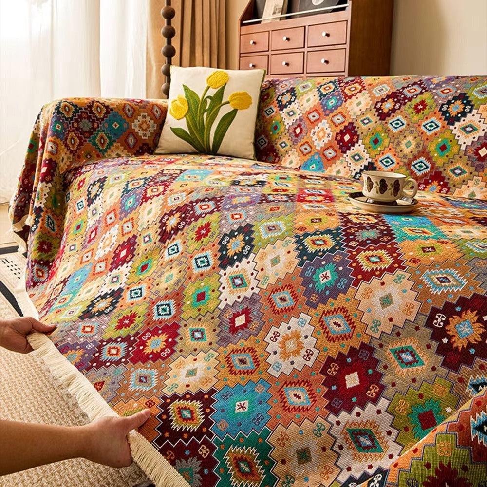 Kilim Sofa Cover Geometric Pattern Soft Microfiber Easy Care 3