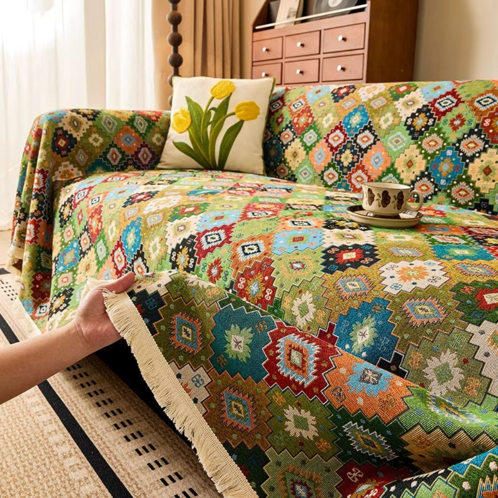 Kilim Sofa Cover Geometric Pattern Soft Microfiber Easy Care 4