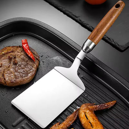 Kitchen Spatula Stainless Steel Heat Resistant Wooden Handle Control 0