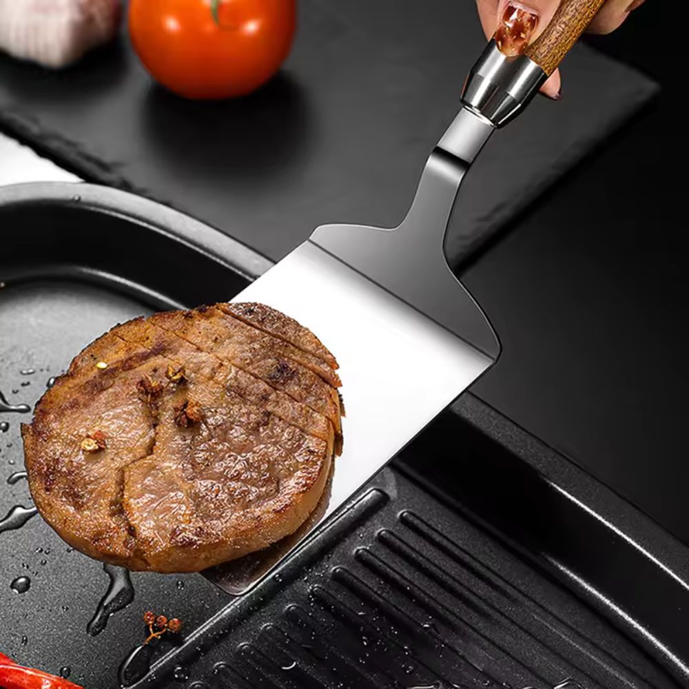 Kitchen Spatula Stainless Steel Heat Resistant Wooden Handle Control 2