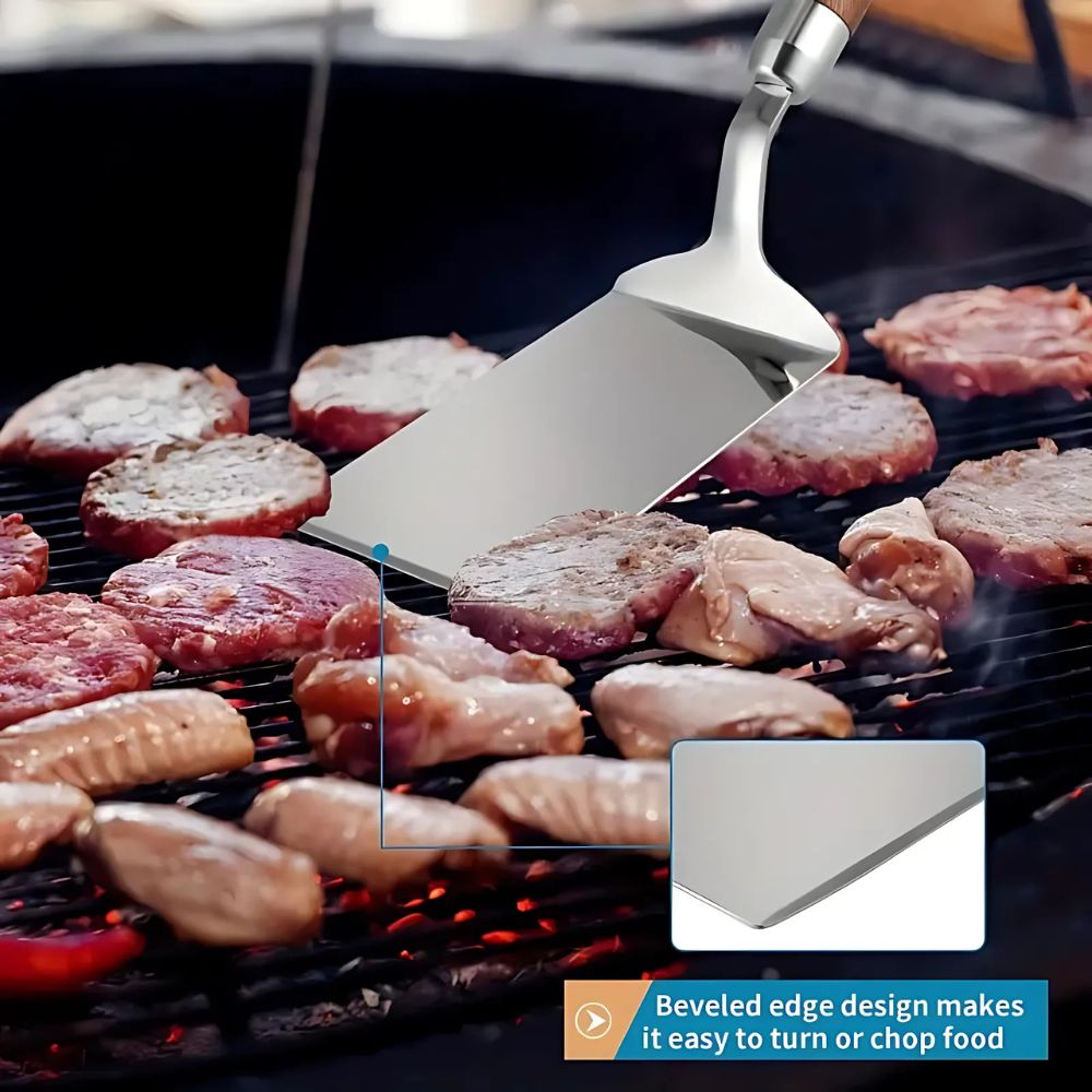 Kitchen Spatula Stainless Steel Heat Resistant Wooden Handle Control 4