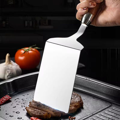 Kitchen Spatula Stainless Steel Heat Resistant Wooden Handle Control 6