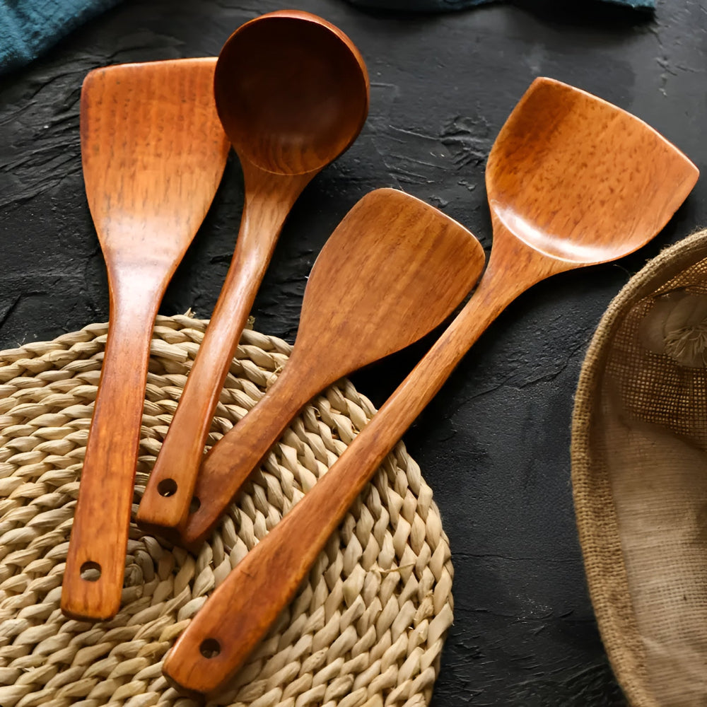 Kitchen Utensil Set 4-Piece Natural Hardwood for Versatile Cooking 1