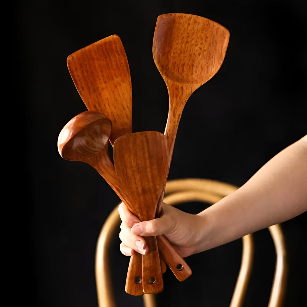 Kitchen Utensil Set 4-Piece Natural Hardwood for Versatile Cooking 2