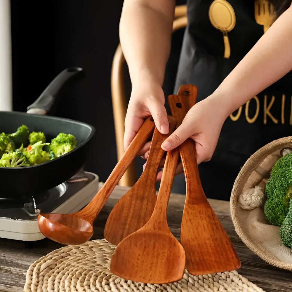 Kitchen Utensil Set 4-Piece Natural Hardwood for Versatile Cooking 5