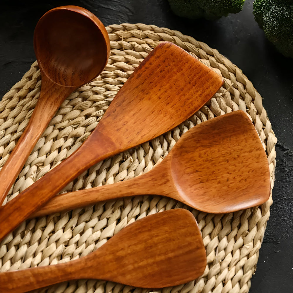 Kitchen Utensil Set 4-Piece Natural Hardwood for Versatile Cooking 6