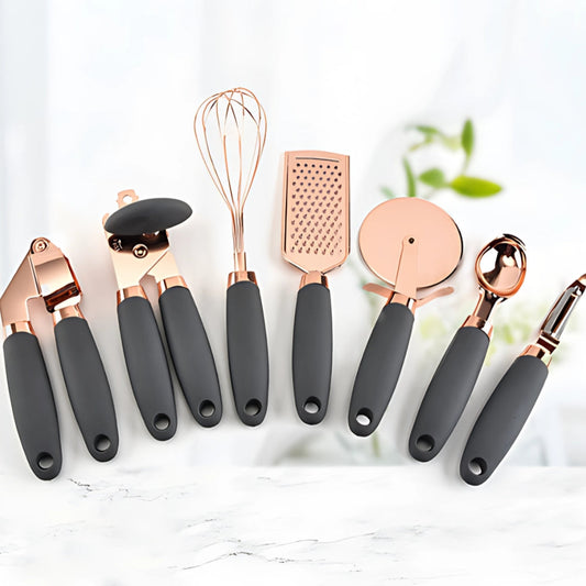 Kitchen Utensils 7-Piece Rose Gold Cooking Set with Silicone Handles 0