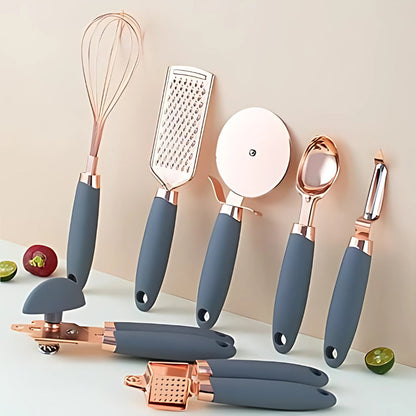 Kitchen Utensils 7-Piece Rose Gold Cooking Set with Silicone Handles 1