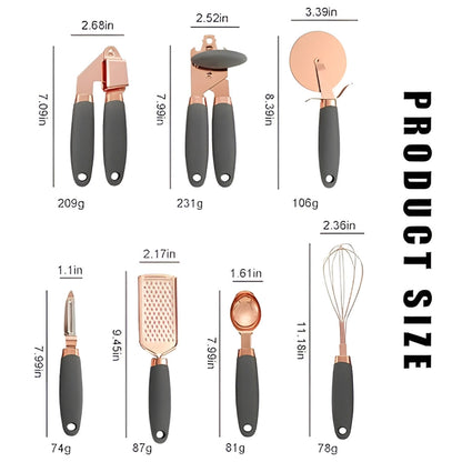 Kitchen Utensils 7-Piece Rose Gold Cooking Set with Silicone Handles 2